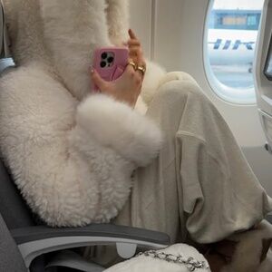 Bo&Tee Tall Terry Towelling Wide-Leg Joggers in Cream (currently sold out)